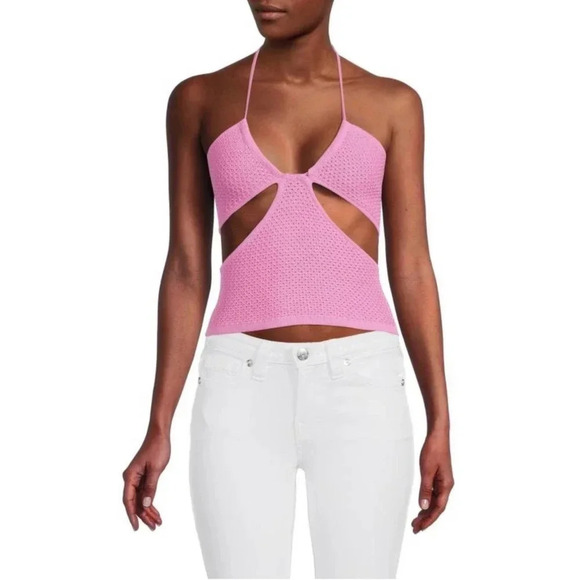 Revolve Victor Glemaud NWT’s crochet cut out halter top in neon pink. Size XL - Picture 3 of 6